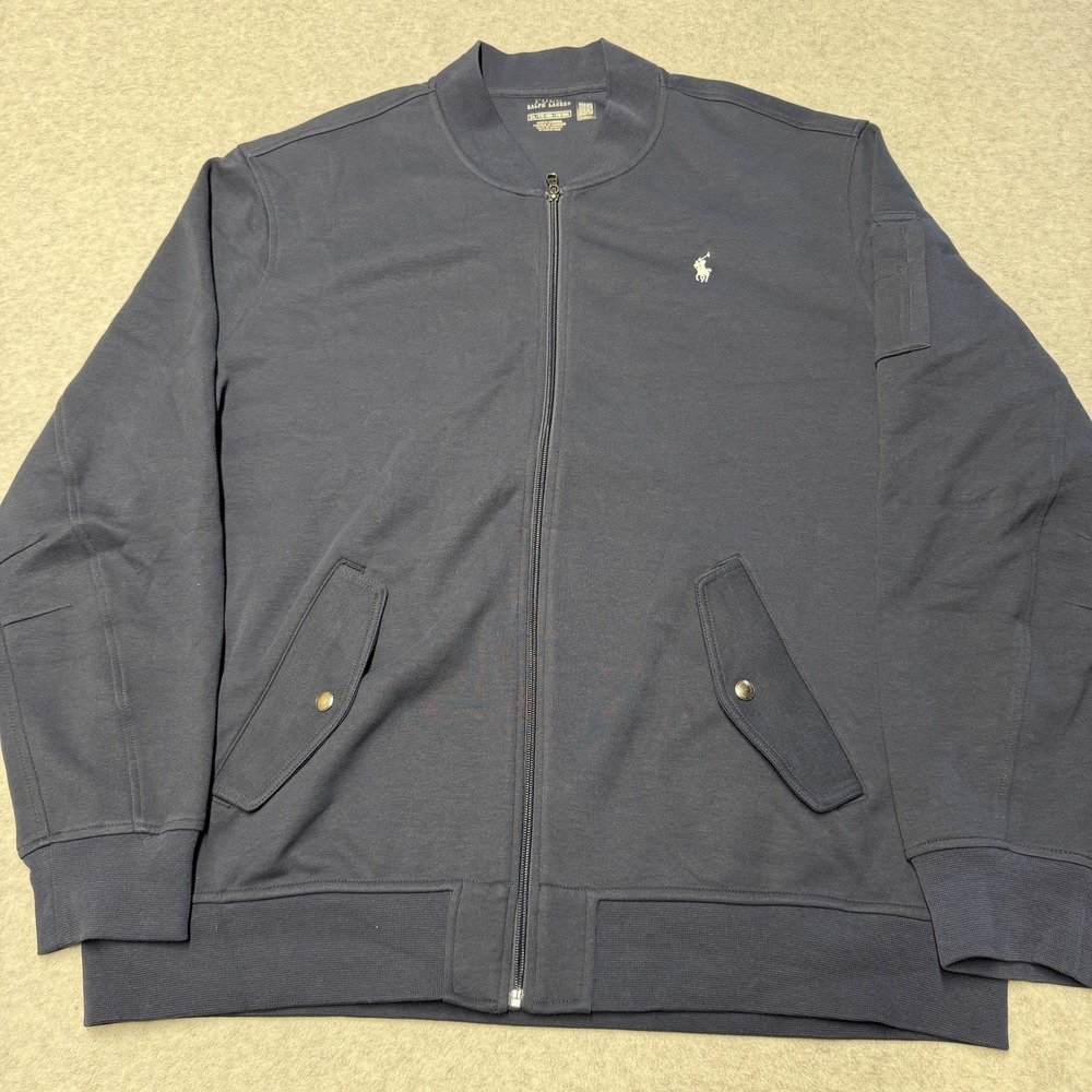 Polo Ralph Lauren Sweatshirt Mens 2XL Blue Full Zip Bomber Knit Jacket Pony Tech